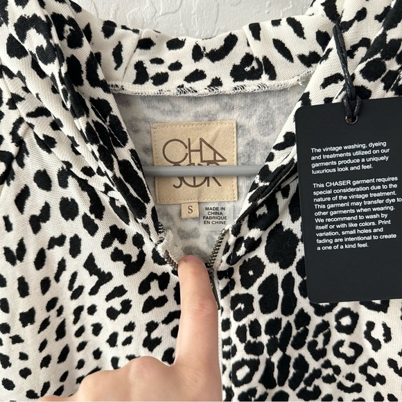 Chaser Black White Cheetah Print Zip Up Hoodie Small - Picture 4 of 6